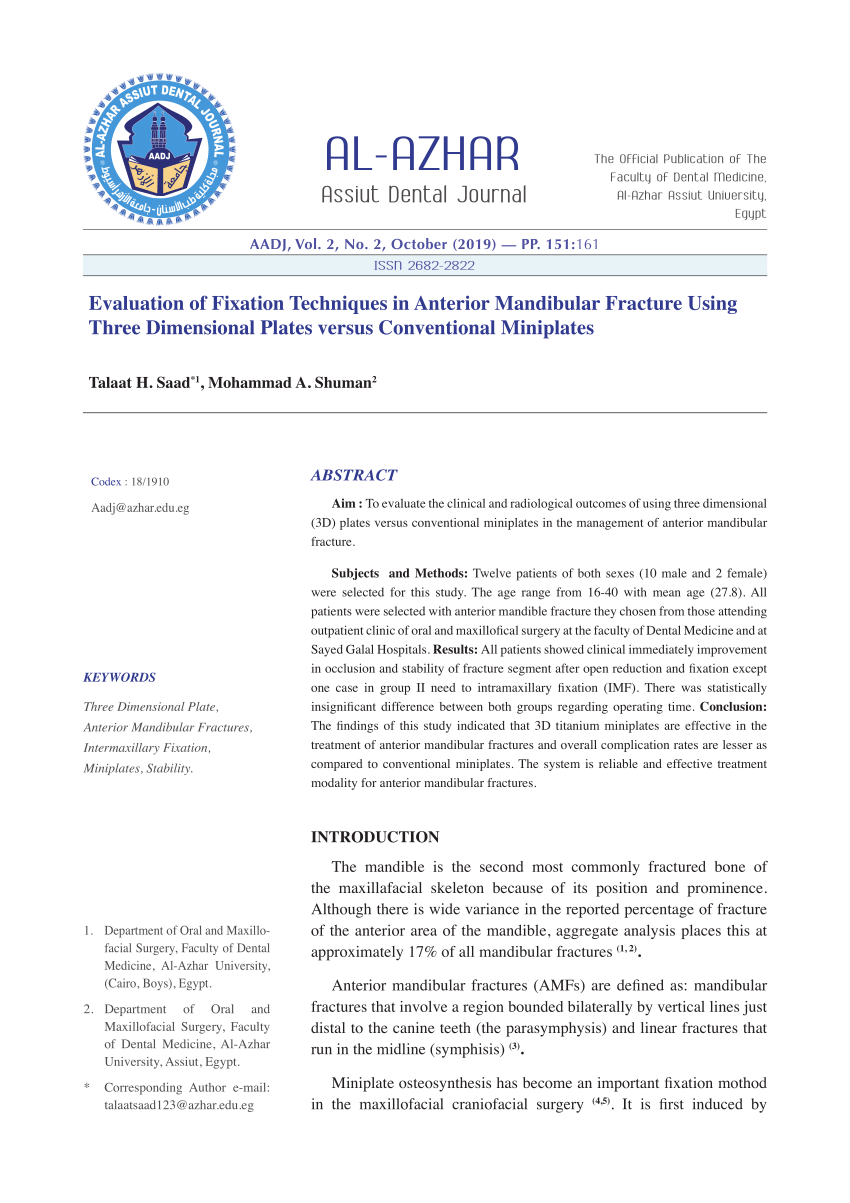 Mandibular Fracture Reduction with Eccentric Dynamic Compression Plate: New  Treatment for an Old Problem