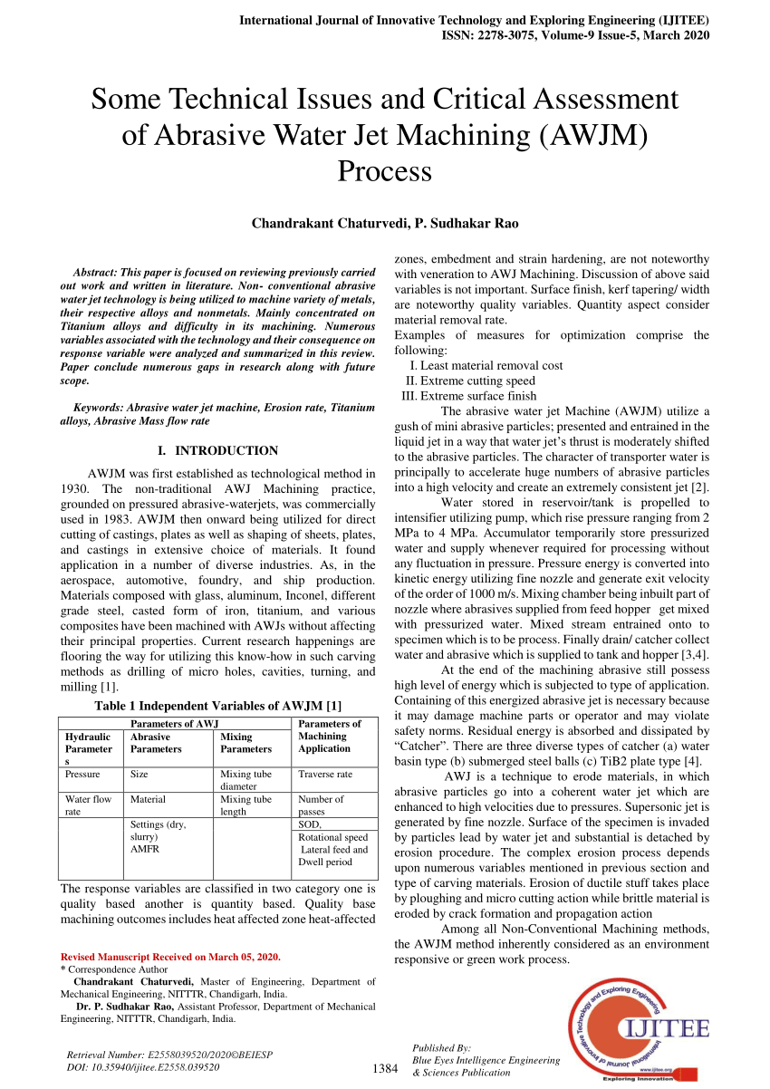 abrasive water jet machining research paper