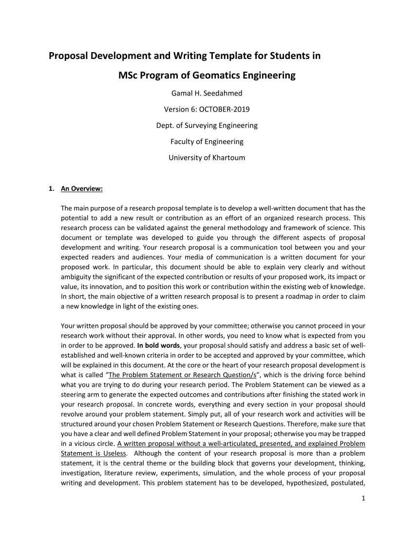 PDF) Proposal Development and Writing Template for Students in MSc Intended For Engineering Proposal Template