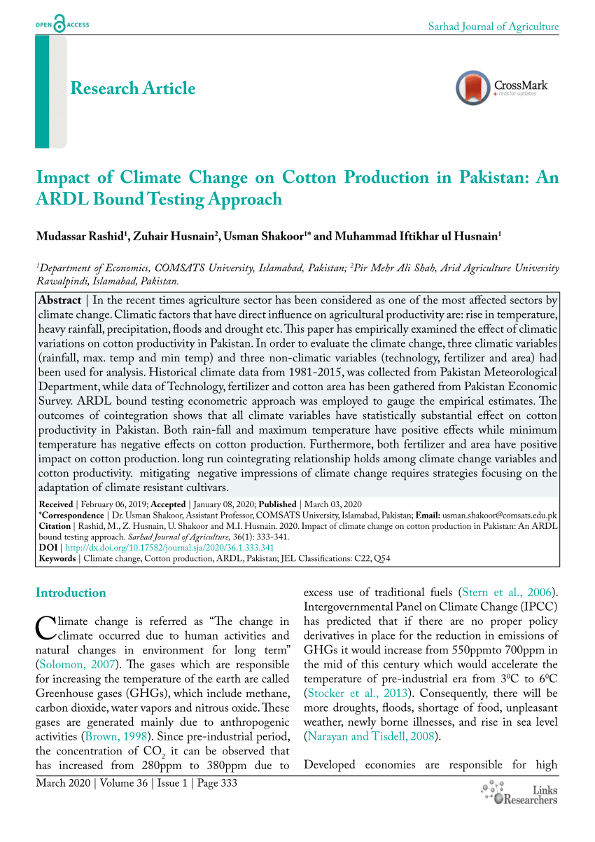 research paper on cotton production in pakistan