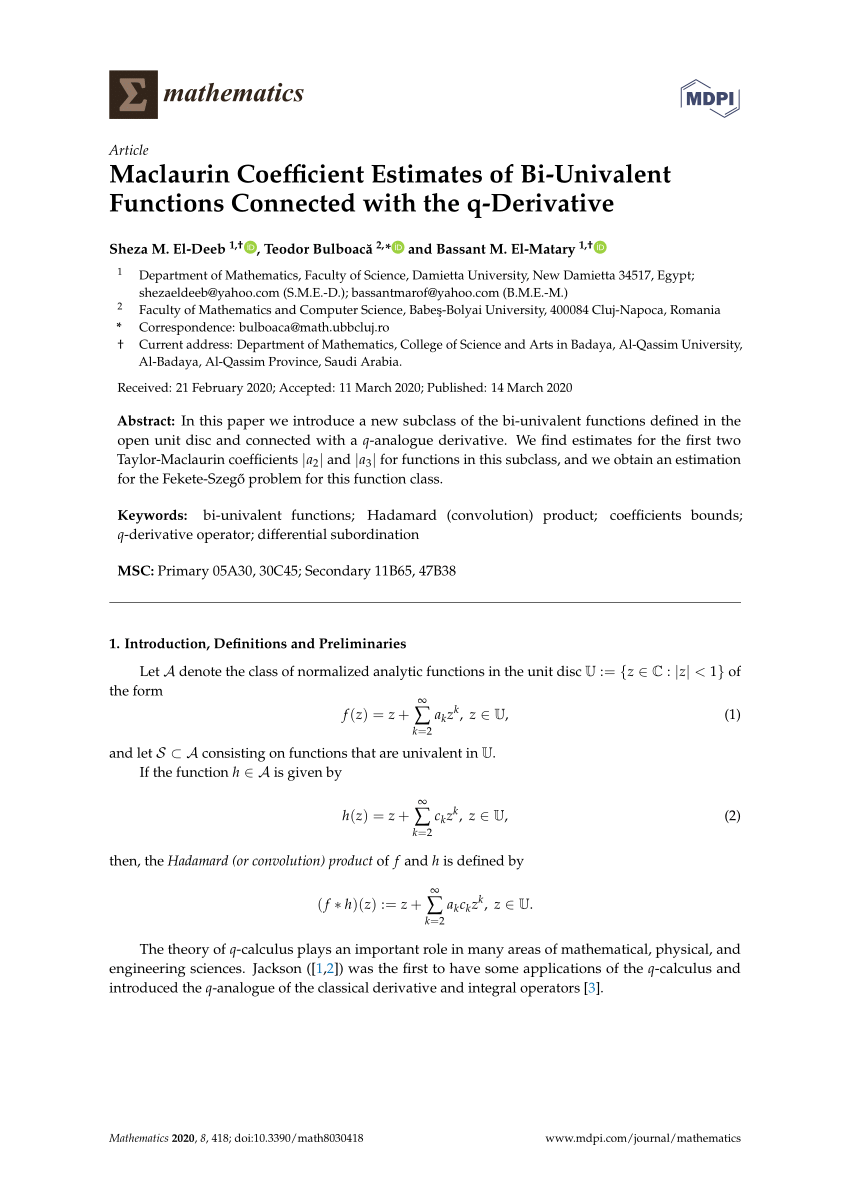 Pdf Maclaurin Coefficient Estimates Of Bi Univalent Functions Connected With The Q Derivative
