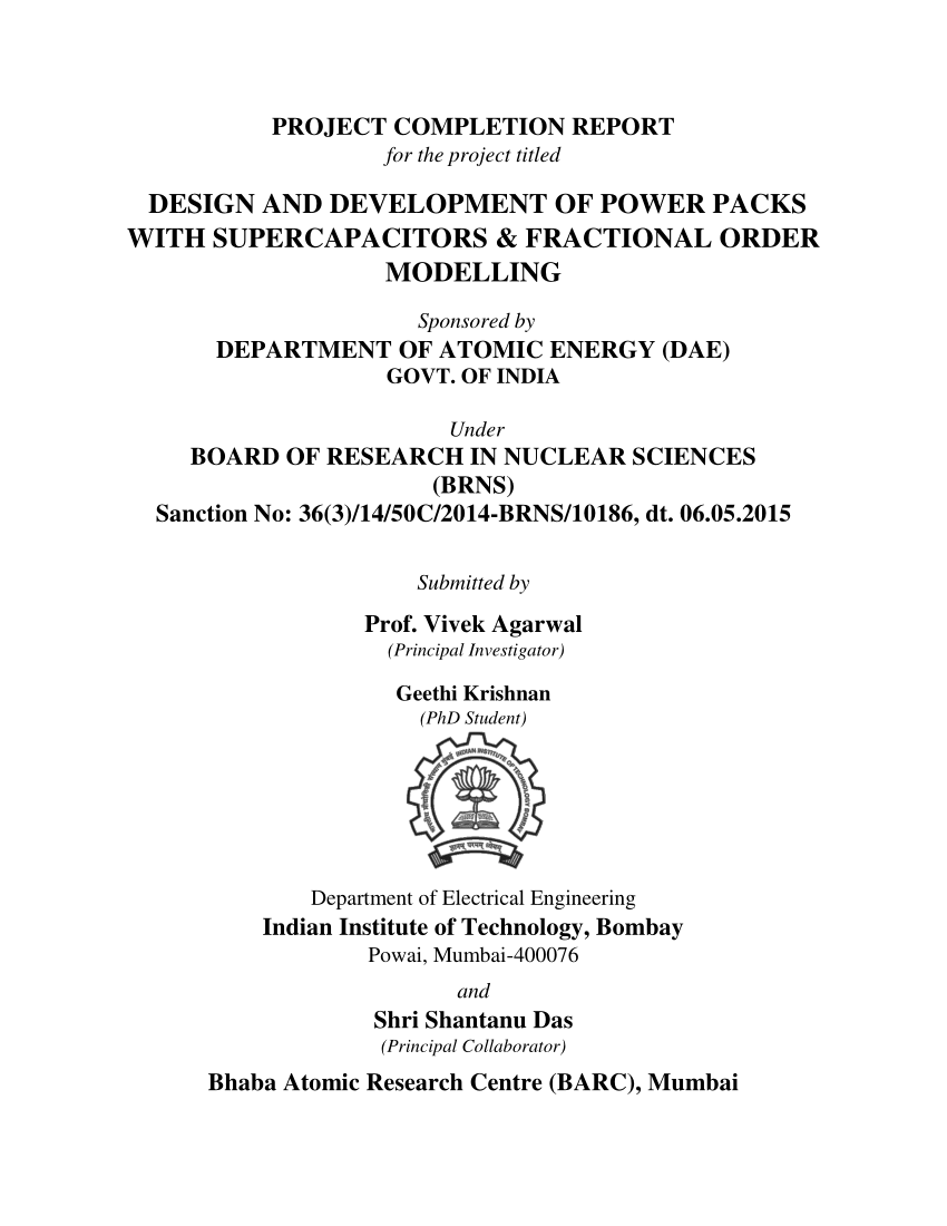Pdf Project Completion Report For The Project Titled Design And Development Of Power Packs With Supercapacitors Fractional Order Modelling