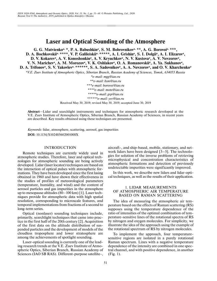 Pdf Laser And Optical Sounding Of The Atmosphere