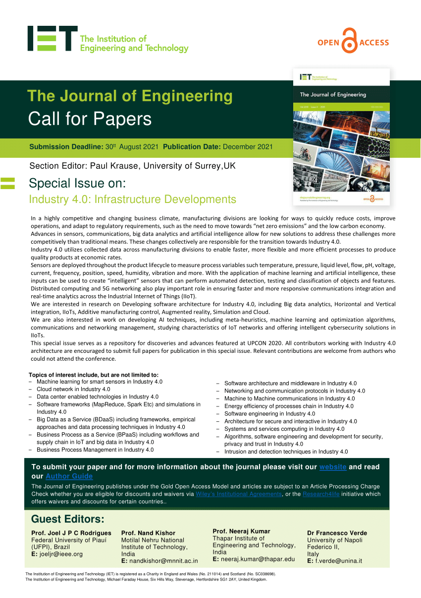 (PDF) Call for Papers Special Issue on Industry 4.0 Infrastructure