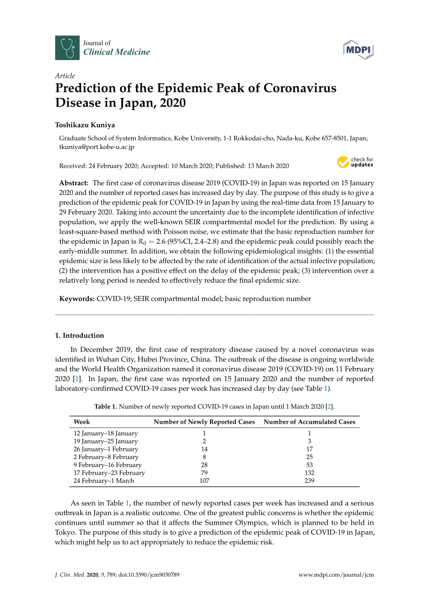 Pdf Prediction Of The Epidemic Peak Of Coronavirus Disease In Japan 2020