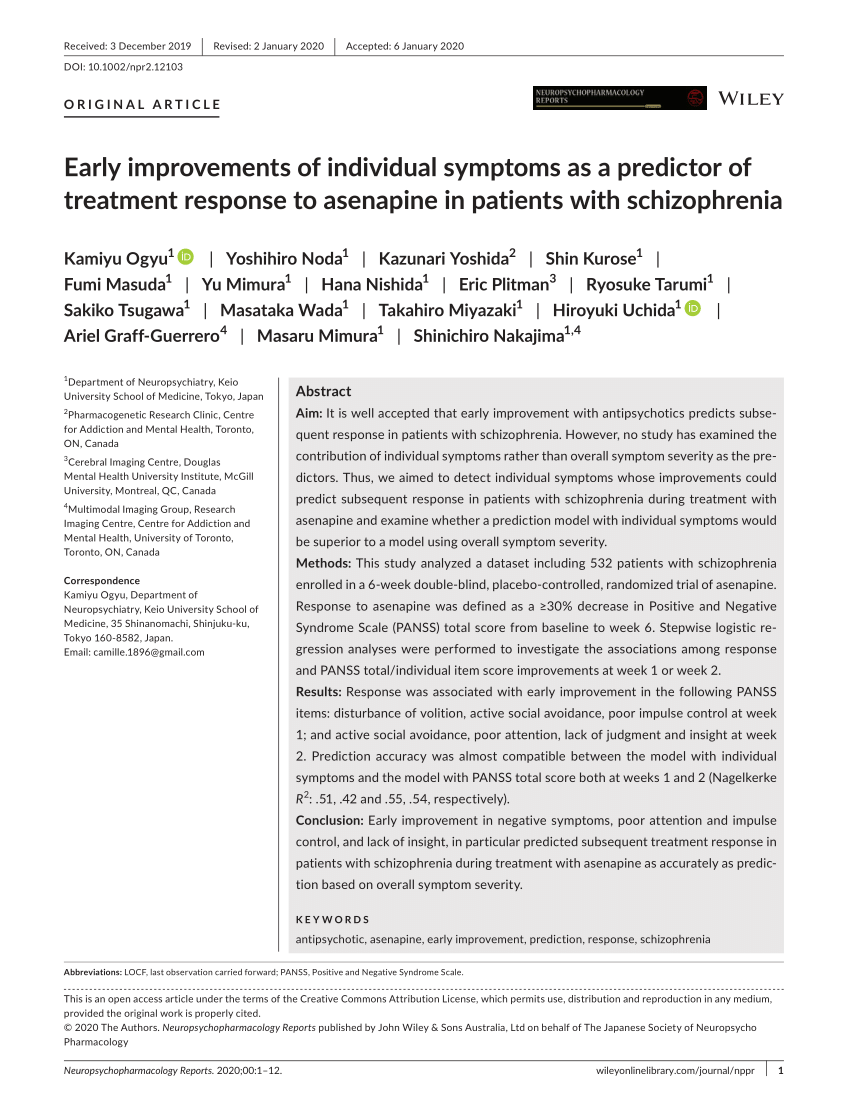 PDF) Early improvements of individual symptoms as a predictor of treatment  response to asenapine in patients with schizophrenia