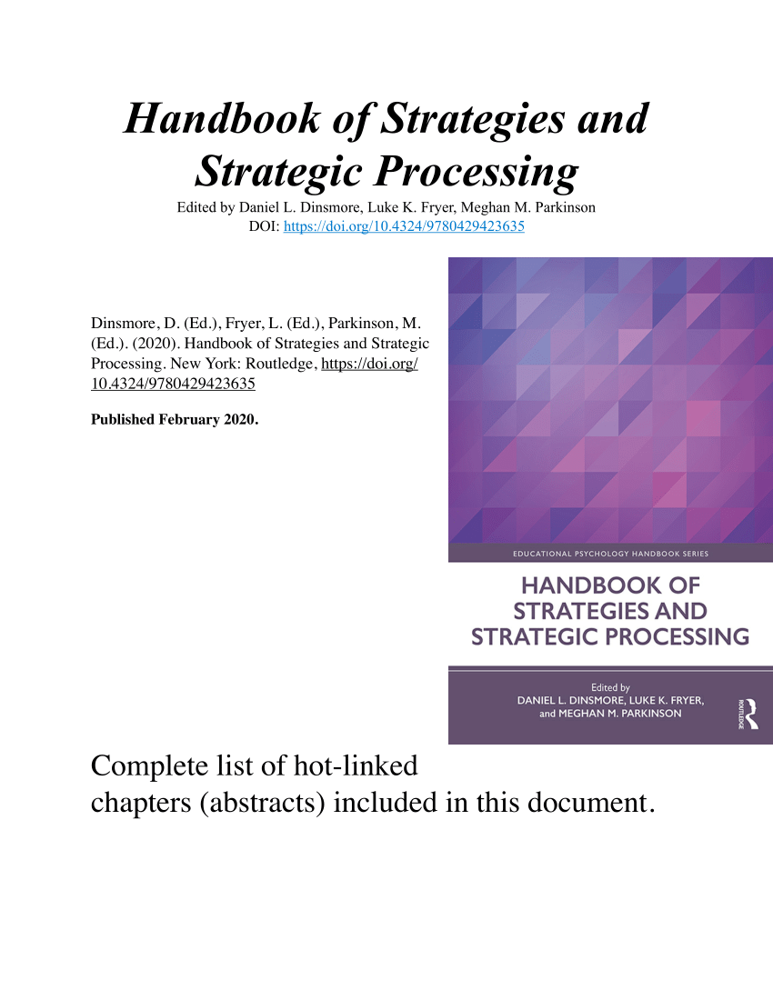 PDF) Handbook of Strategies and Strategic Processing