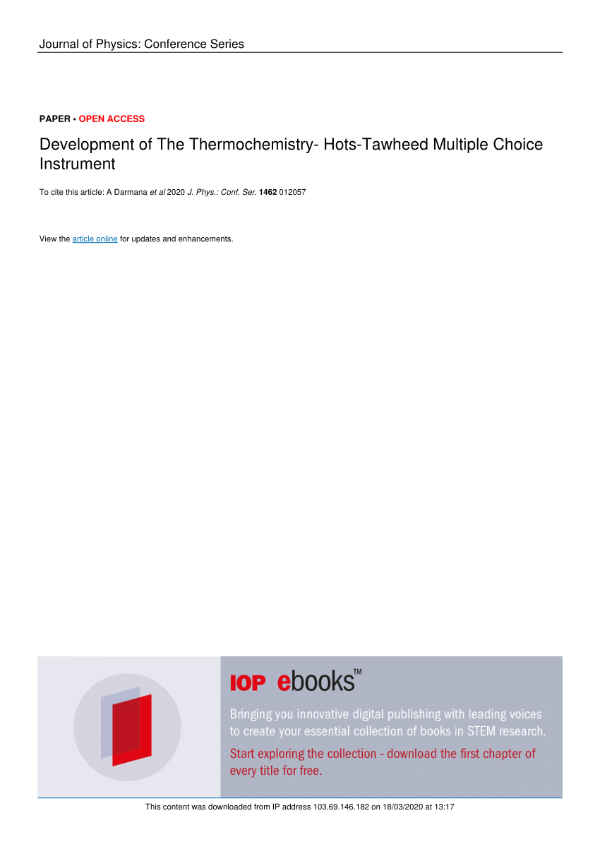 Pdf Development Of The Thermochemistry Hots Tawheed Multiple