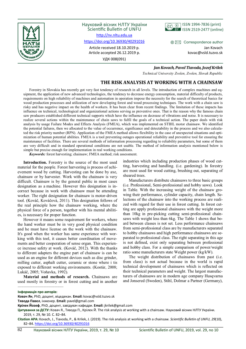 Pdf The Risk Analysis At Working With A Chainsaw