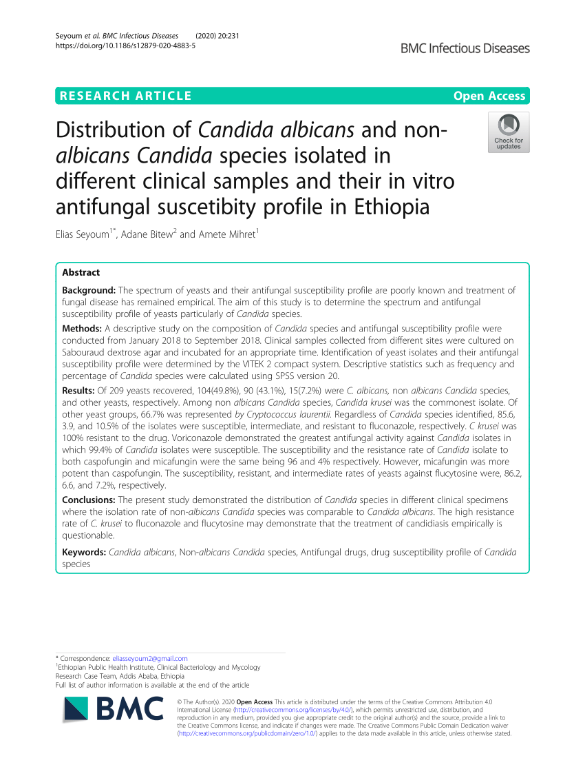 Pdf Distribution Of Candida Albicans And Non Albicans Candida Species Isolated In Different 