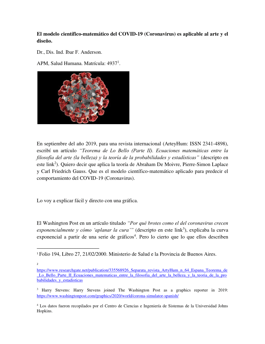 (PDF) ¿El modelo científico-matemático del COVID-19 (Coronavirus) es aplicable al arte y el diseño?