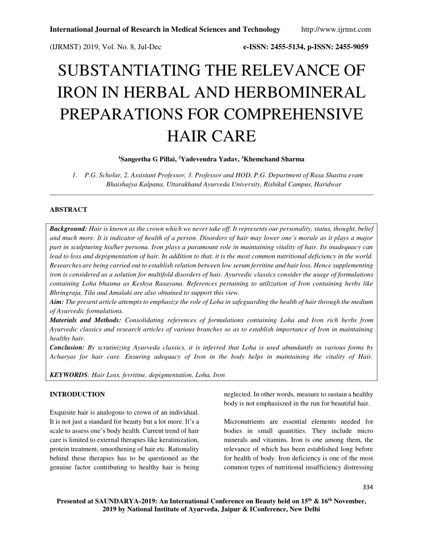 PDF) SUBSTANTIATING THE RELEVANCE OF IRON IN HERBAL AND HERBOMINERAL  PREPARATIONS FOR COMPREHENSIVE HAIR CARE
