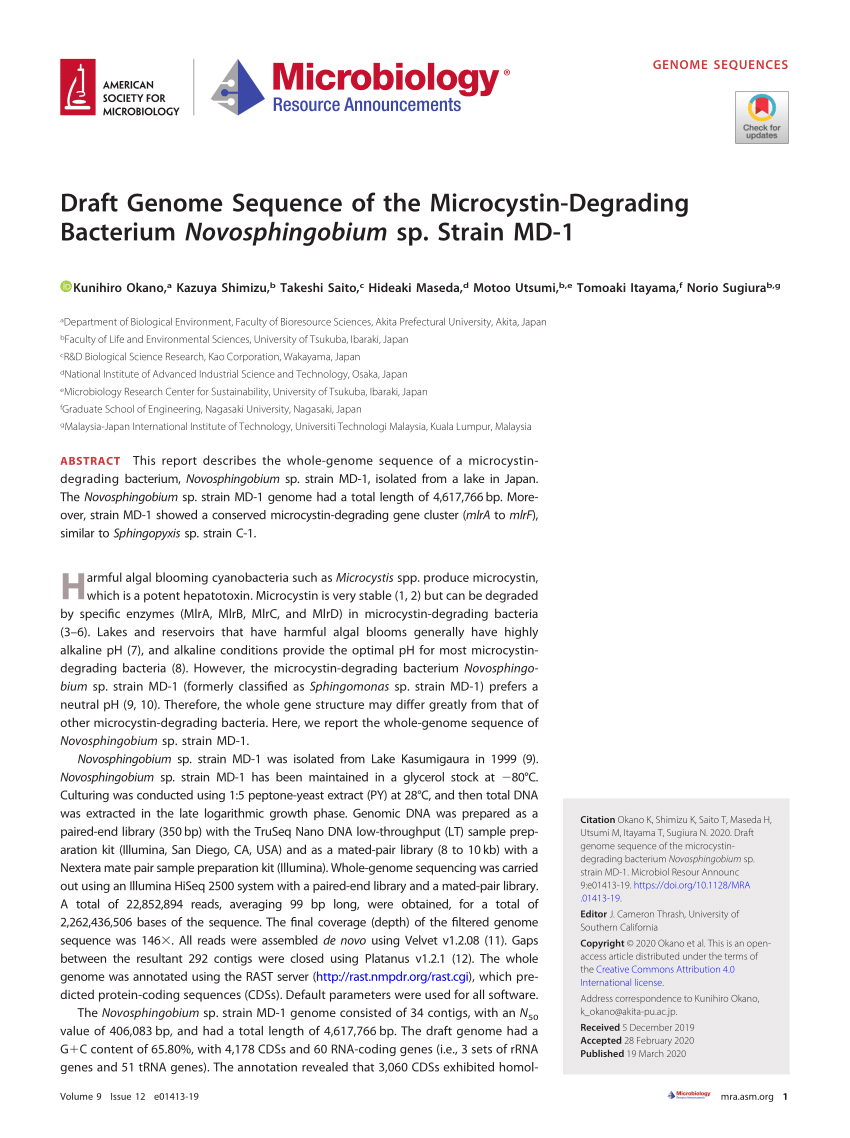 (PDF) Draft Genome Sequence of the Microcystin-Degrading Bacterium ...