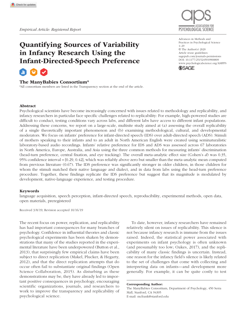 PDF) Quantifying Sources of Variability in Infancy Research Using ...