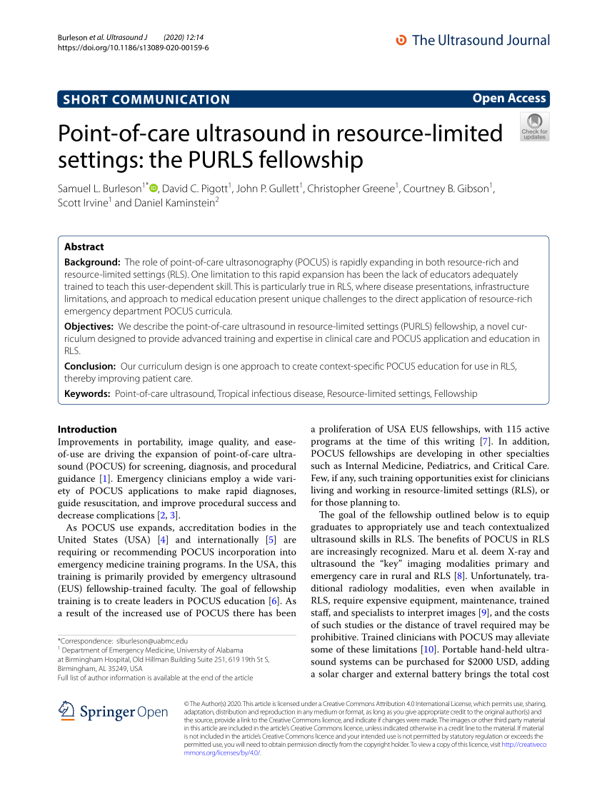 PDF) Point-of-care ultrasound in resource-limited settings: the PURLS  fellowship