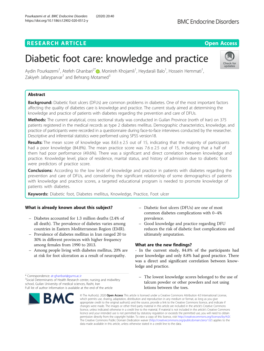 Pdf Diabetic Foot Care Knowledge And Practice