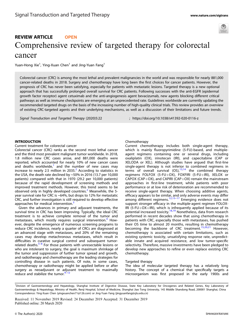 Pdf Comprehensive Review Of Targeted Therapy For Colorectal Cancer