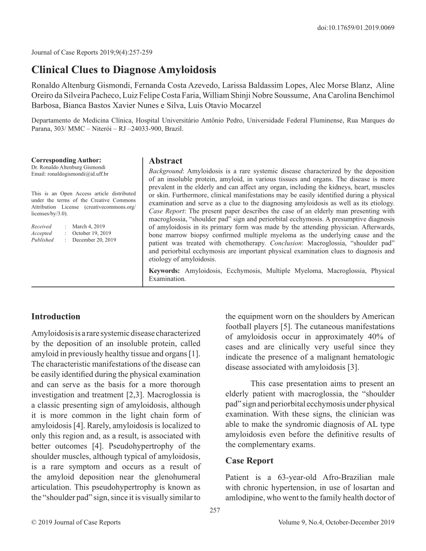 Pdf Clinical Clues To Diagnose Amyloidosis 3963