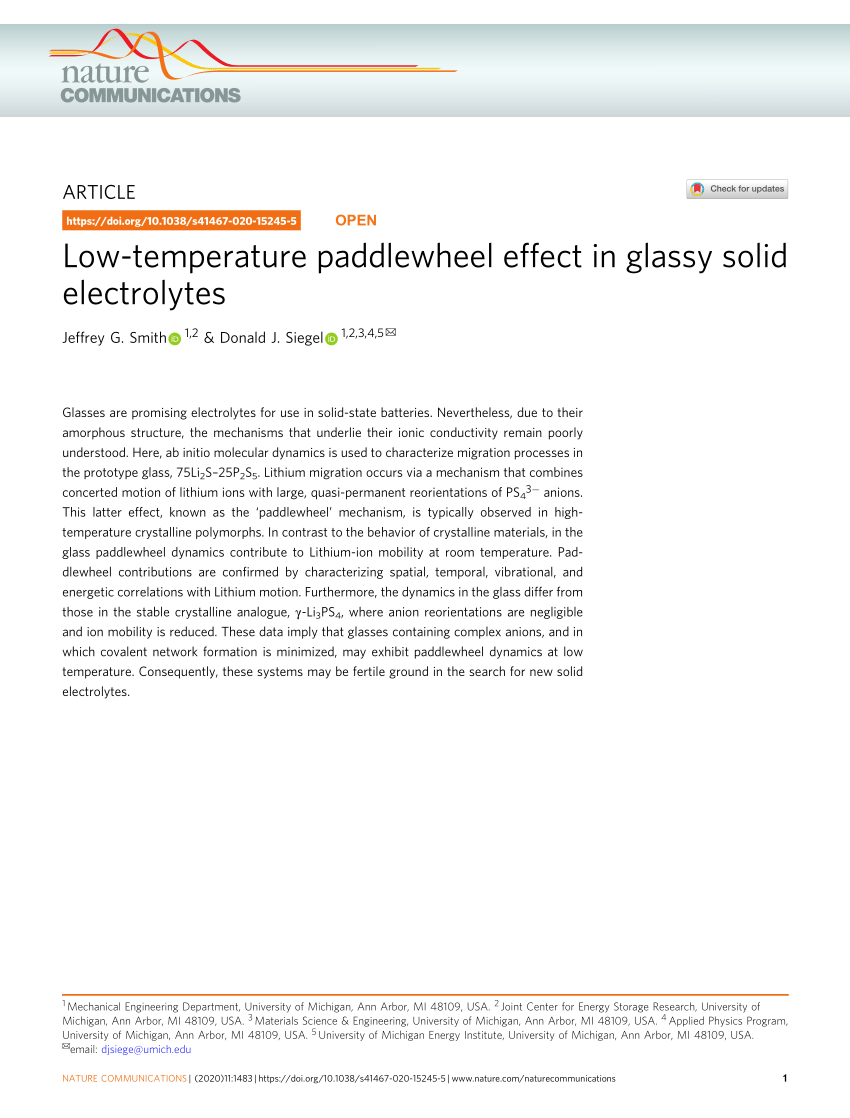 Pdf Low Temperature Paddlewheel Effect In Glassy Solid Electrolytes