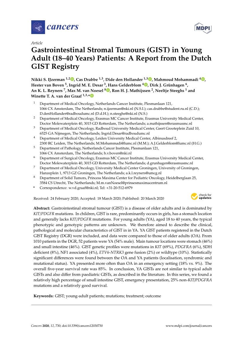 PDF) Gastrointestinal Stromal Tumours (GIST) in Young Adult (18–40 Years)  Patients: A Report from the Dutch GIST Registry