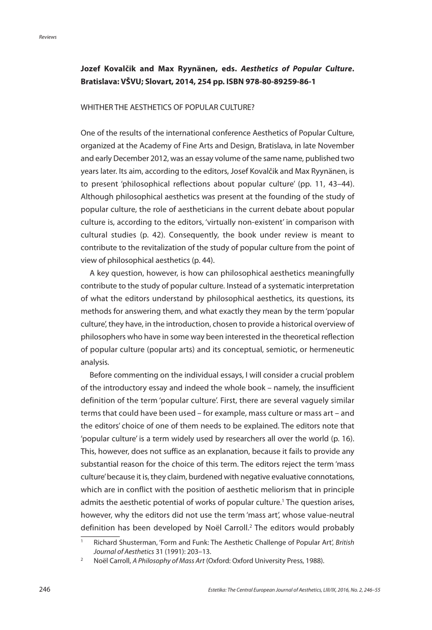 (PDF) Jozef Kovalčik and Max Ryynänen, eds., Aesthetics of Popular Culture