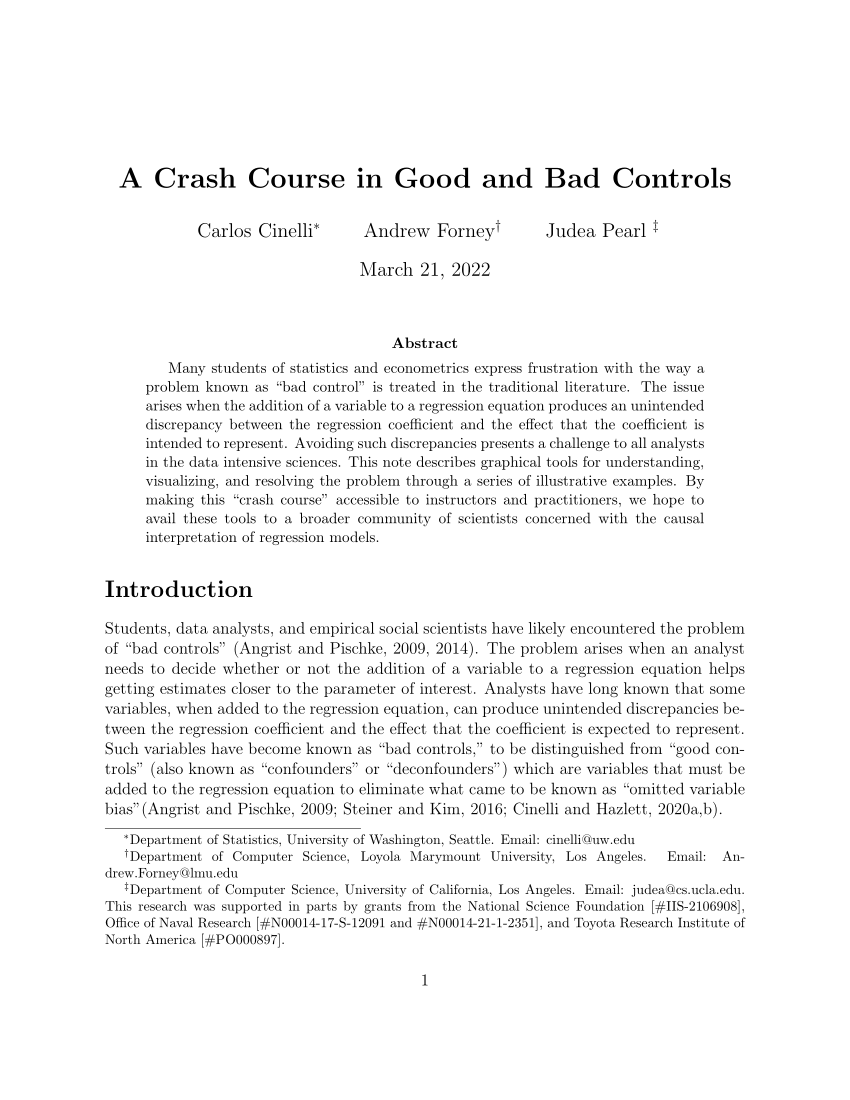 (PDF) A Crash Course in Good and Bad Controls