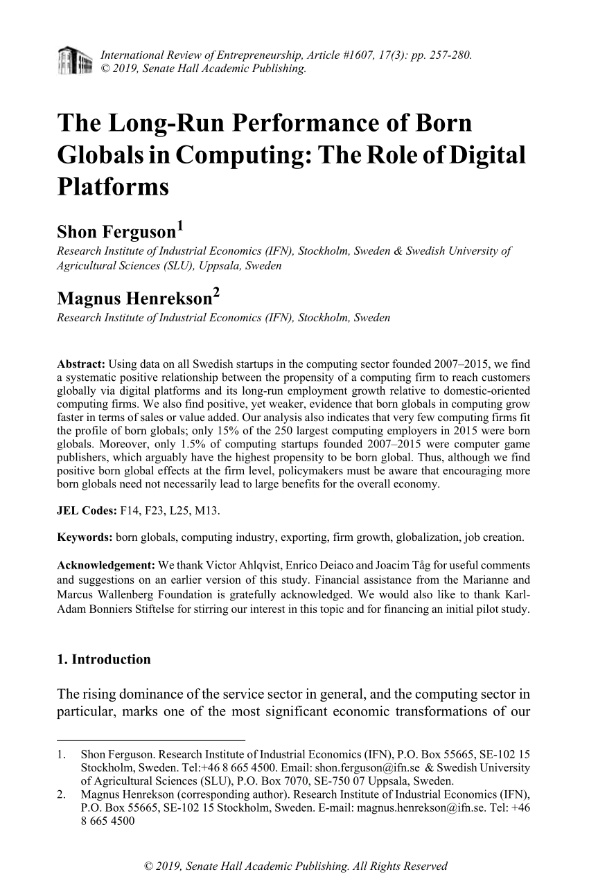Pdf The Long Run Performance Of Born Globals In Computing The Role Of Digital Platforms