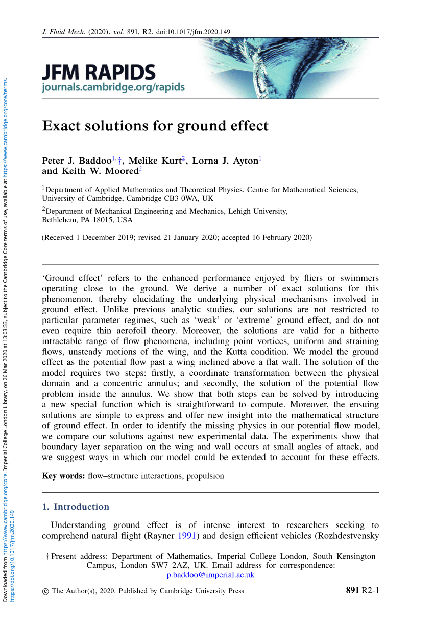 Exact solutions for ground effect, Journal of Fluid Mechanics