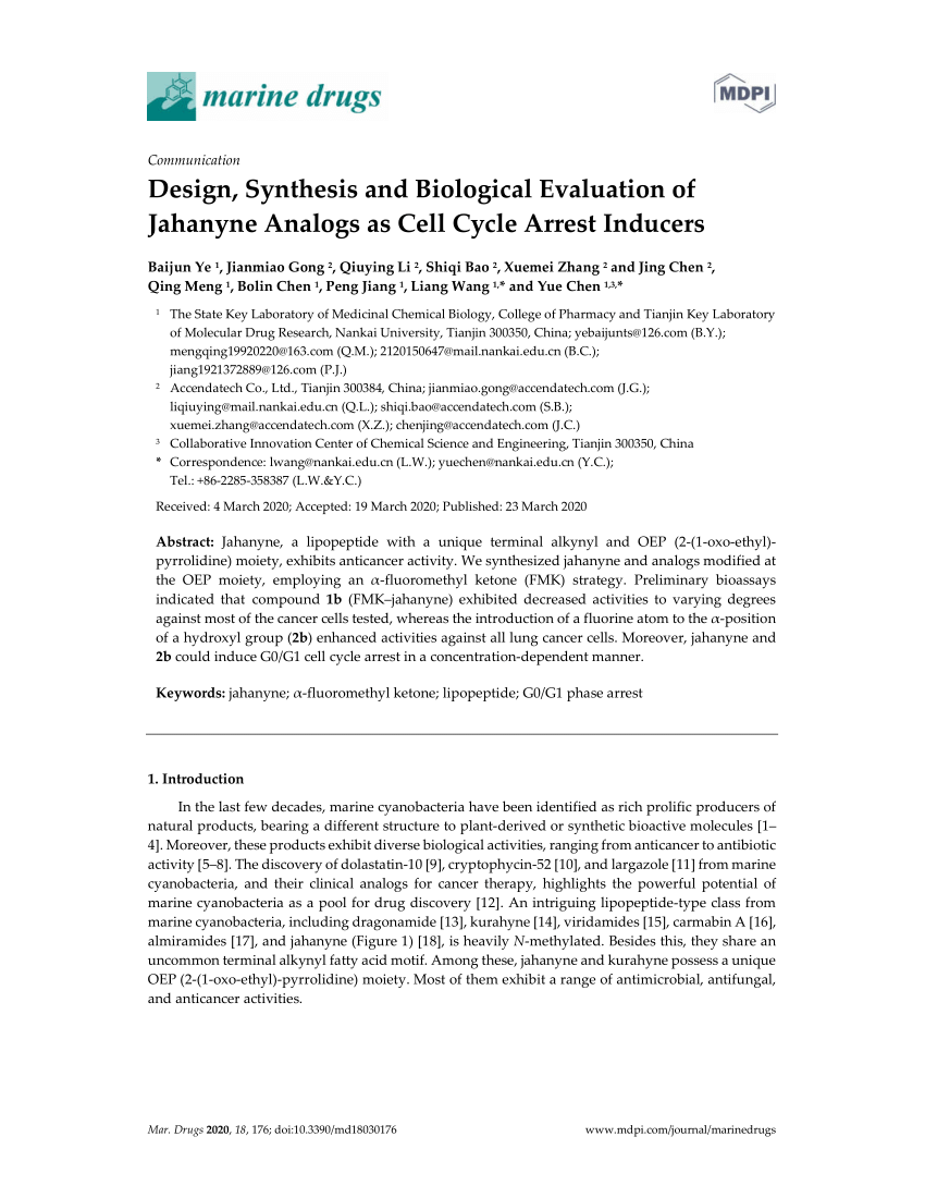 Pdf Design Synthesis And Biological Evaluation Of Jahanyne Analogs As Cell Cycle Arrest Inducers