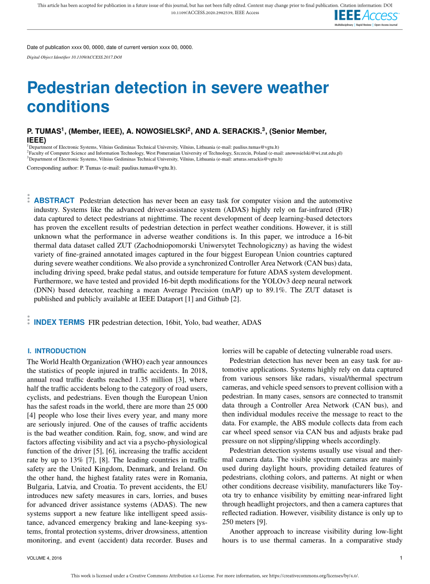 PDF) Pedestrian Detection in Severe Weather Conditions
