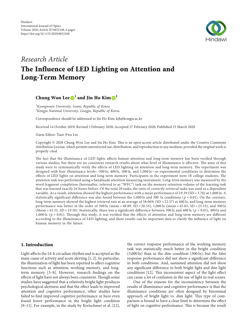 PDF) The Influence of LED Lighting on Attention and Long-Term Memory