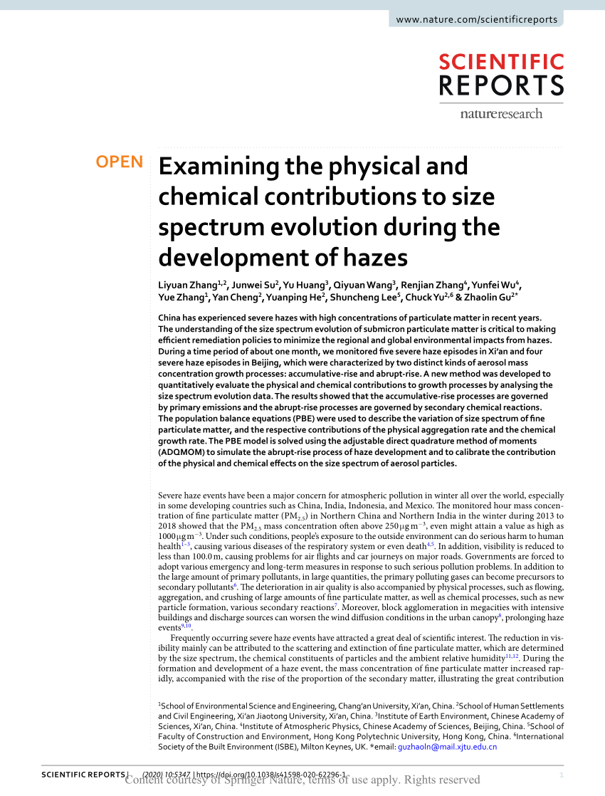 Pdf Examining The Physical And Chemical Contributions To Size Spectrum Evolution During The Development Of Hazes