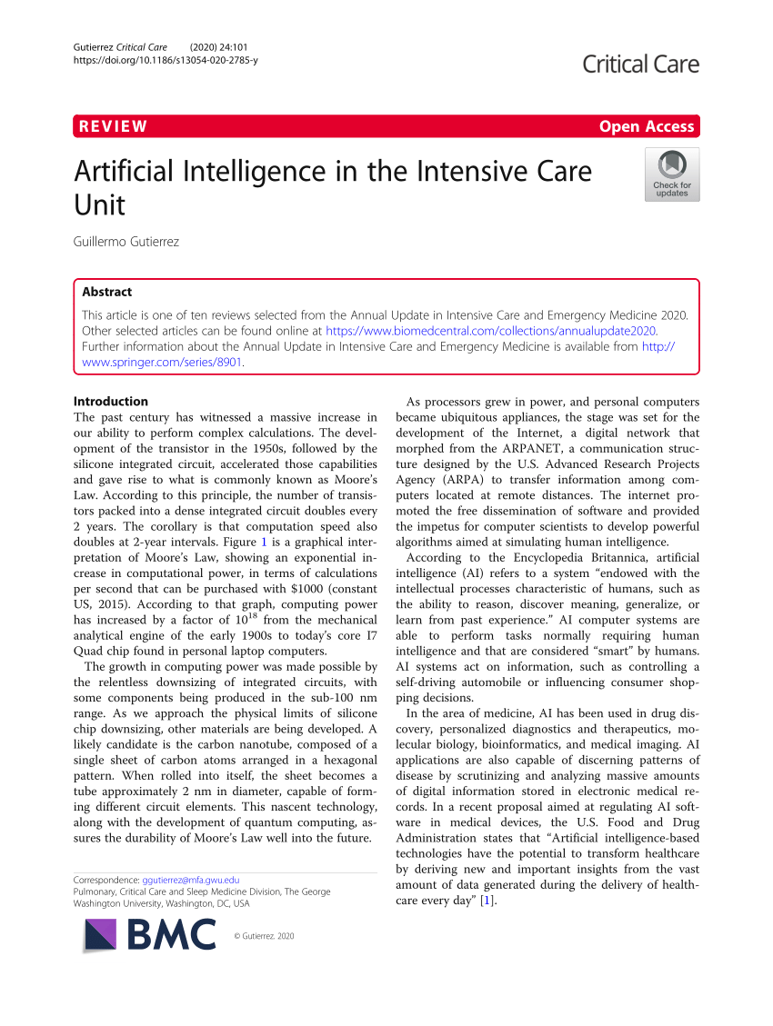 Pdf Artificial Intelligence In The Intensive Care Unit