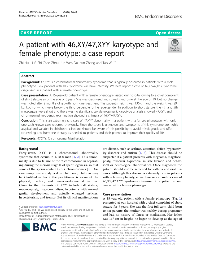 Pdf A Patient With 46 Xy 47 Xyy Karyotype And Female Phenotype A