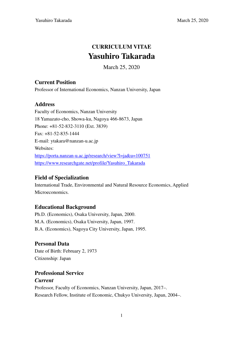 (PDF) CURRICULUM VITAE (March 2020)