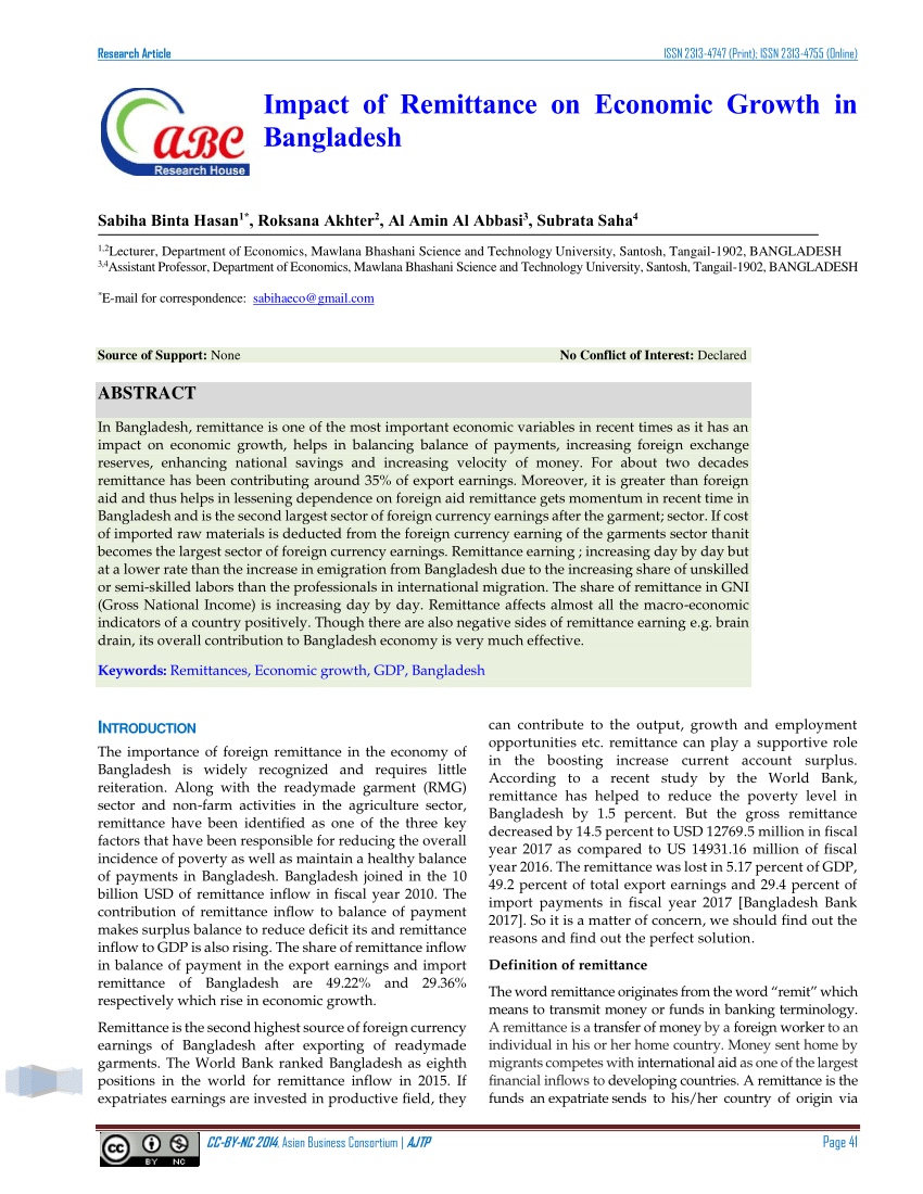 (PDF) Impact of Remittance on Economic Growth in Bangladesh