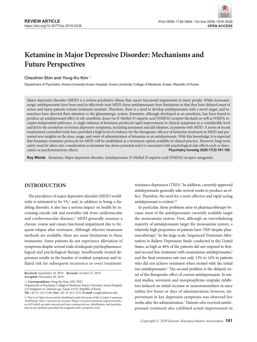 PDF) Ketamine in Major Depressive Disorder: Mechanisms and Future  Perspectives