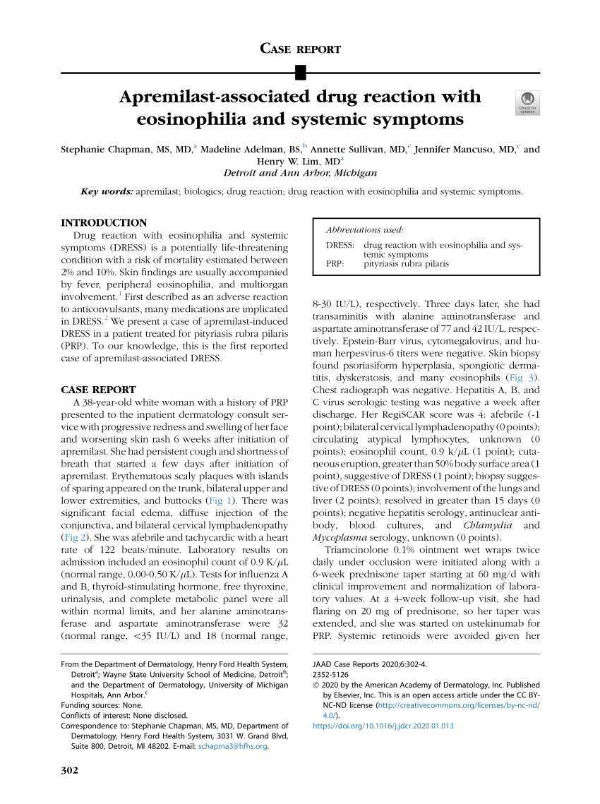 Pdf Apremilast Associated Drug Reaction With Eosinophilia And Systemic Symptoms