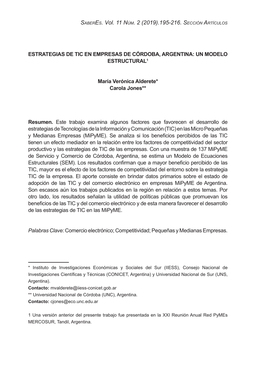 Pdf Estrategias De Tic En Empresas De Cordoba Argentina Un Modelo Estructural