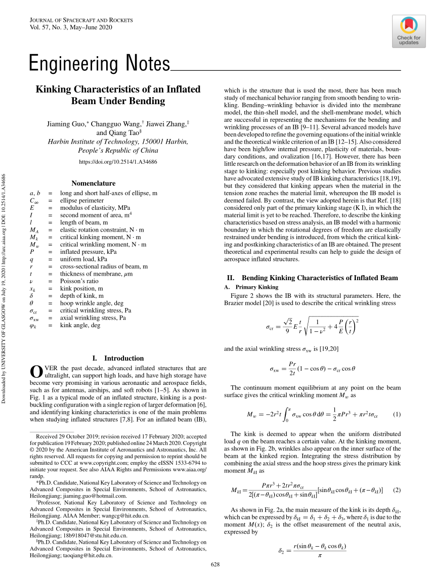 PDF Kinking Characteristics Of An Inflated Beam Under Bending