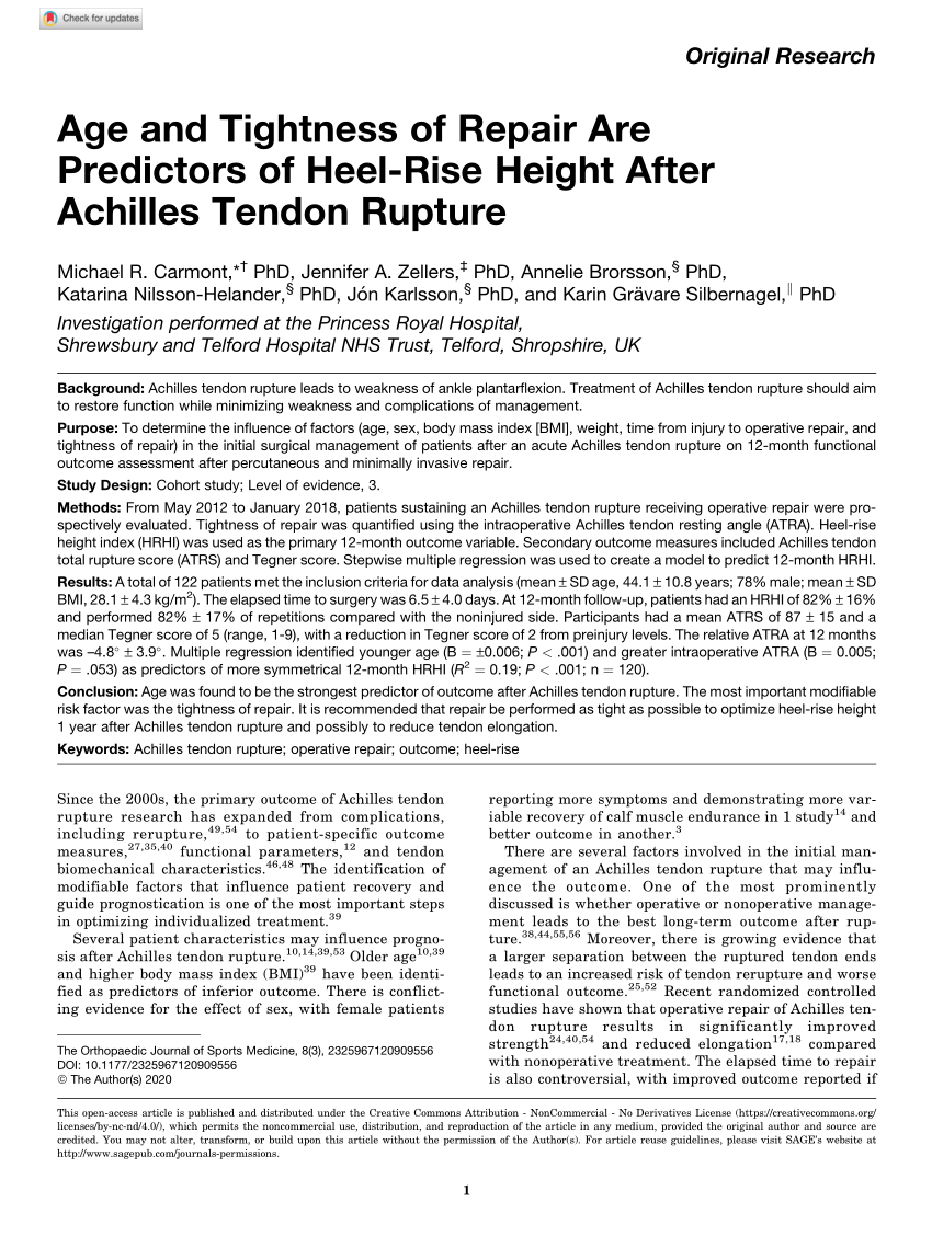 Pdf Age And Tightness Of Repair Are Predictors Of Heel Rise Height