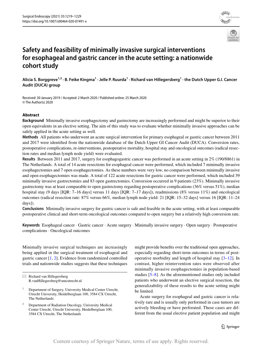 Pdf Safety And Feasibility Of Minimally Invasive Surgical Interventions For Esophageal And 8056