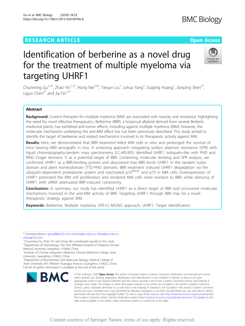 PDF) Identification of berberine as a novel drug for the treatment 