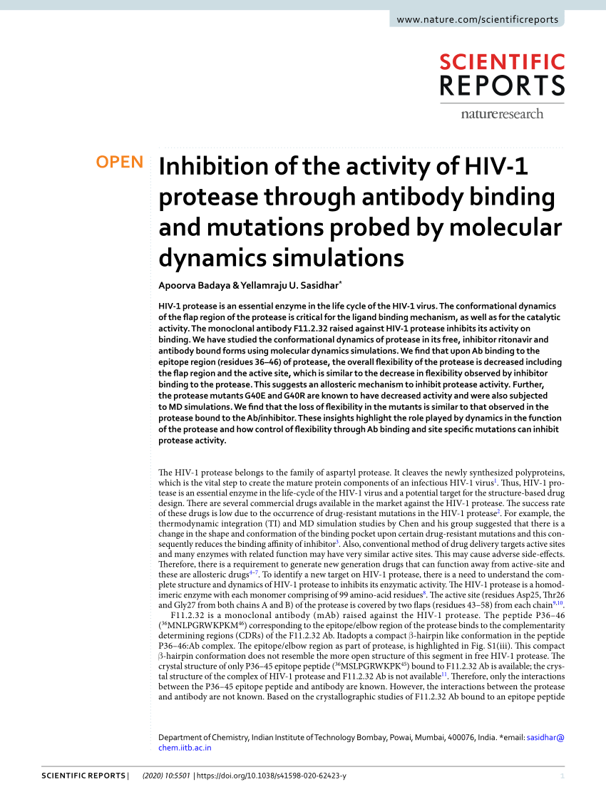 PDF) Inhibition of the activity of HIV-1 protease through antibody ...