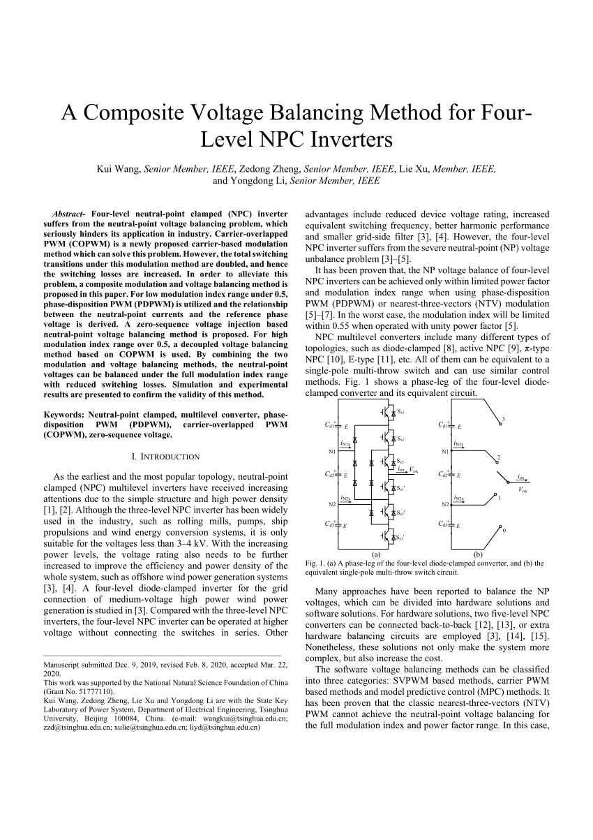 Pdf A Composite Voltage Balancing Method For Four Level Npc Inverters