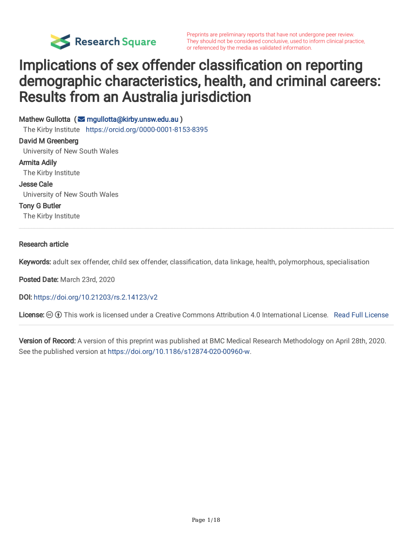 Pdf Implications Of Sex Offender Classification On Reporting