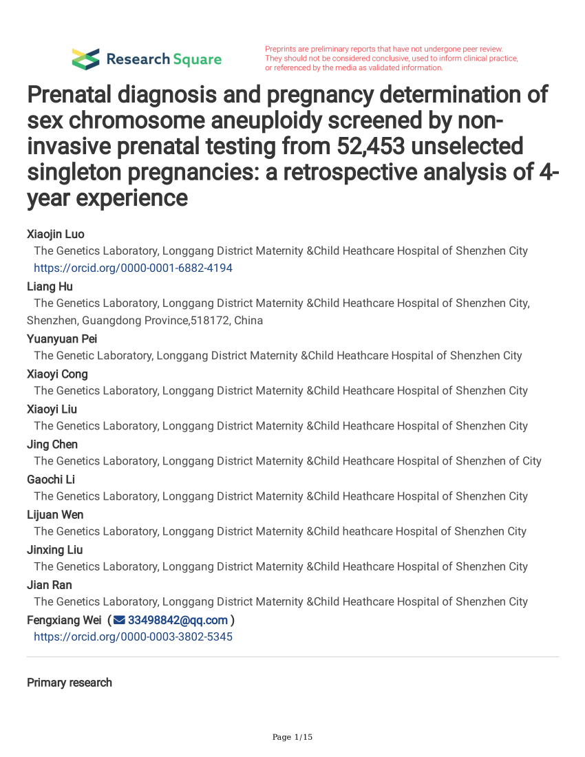 Pdf Prenatal Diagnosis And Pregnancy Determination Of Sex Chromosome