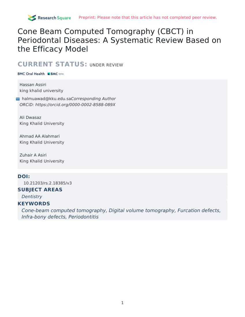 Pdf Cone Beam Computed Tomography Cbct In Periodontal Diseases A Systematic Review Based On