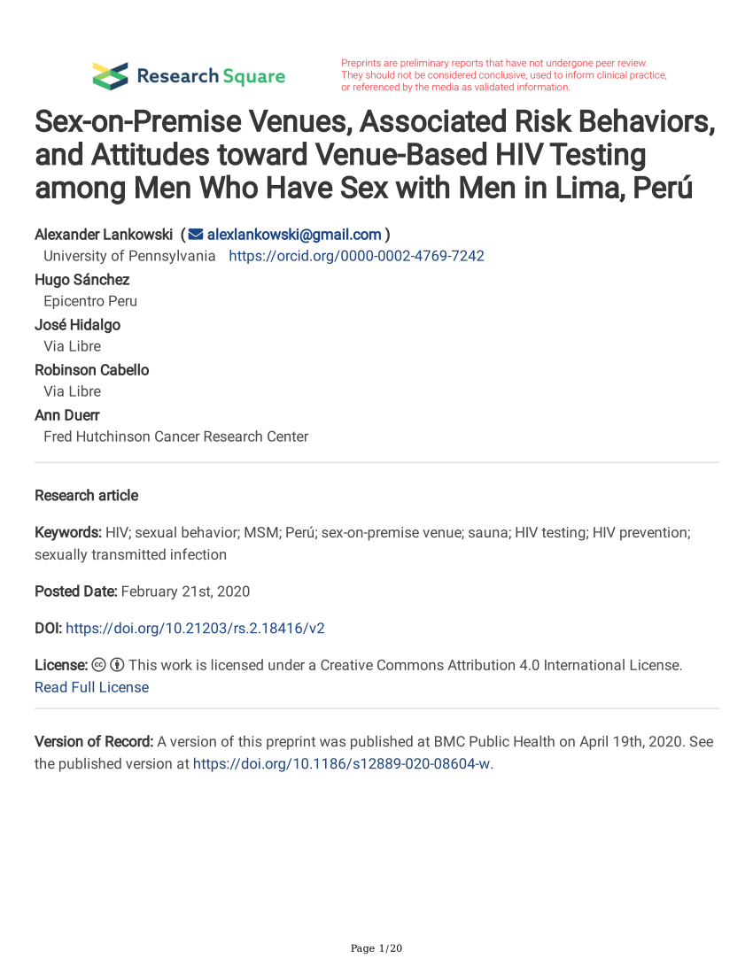 Pdf Sex On Premise Venues Associated Risk Behaviors And Attitudes Toward Venue Based Hiv 5064