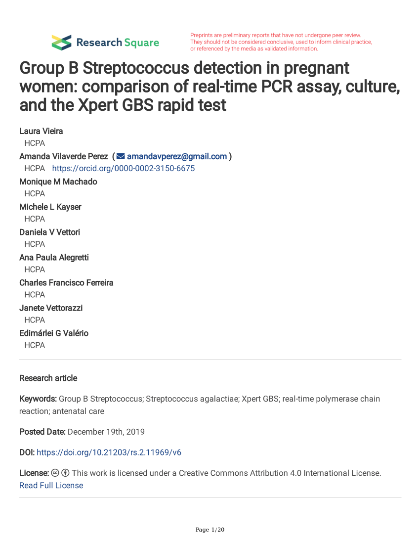 Pdf Group B Streptococcus Detection In Pregnant Women Comparison Of Real Time Pcr Assay 